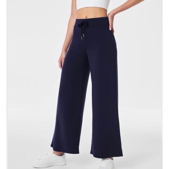 Spanx Airluxe Cropped Wide Leg Pant Navy Blue Size XLarge Pull On Elastic Waist - Picture 1 of 12